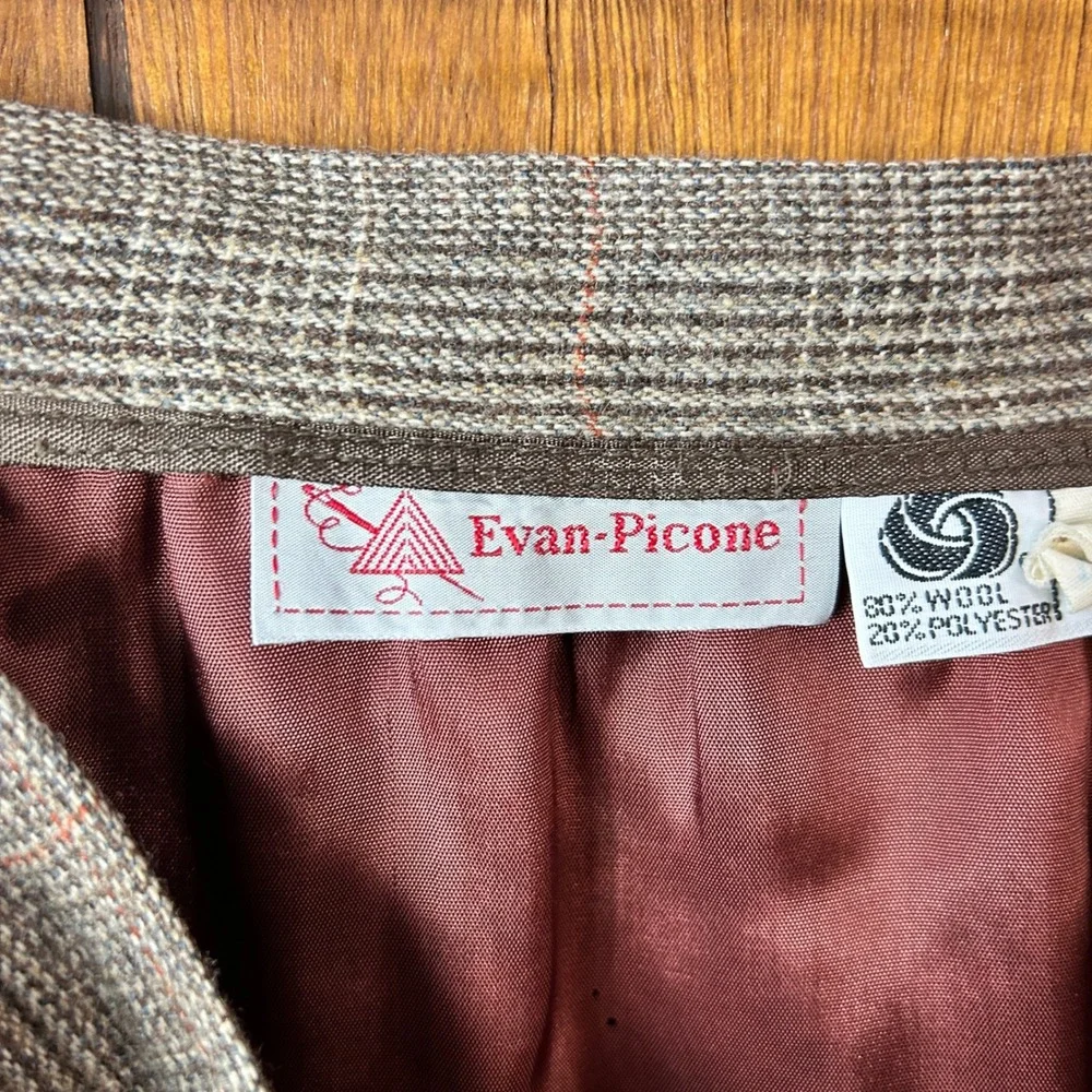Evan Picone Plaid Wool Blend Midi Skirt Women's Size Petite‎ Brown Classic